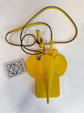 Loewe Leather yellow elephant Iphone case with strap.